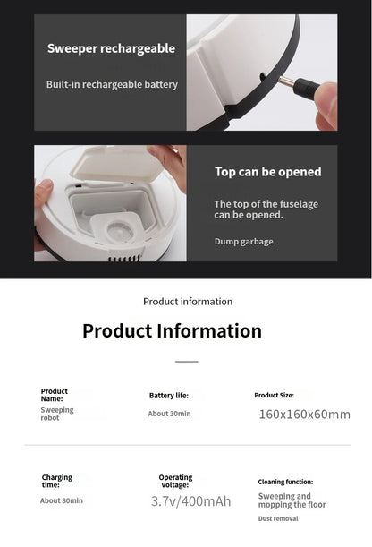 Robot spazzante a aspirazione 3 in 1 Mini spazzatrice automatica