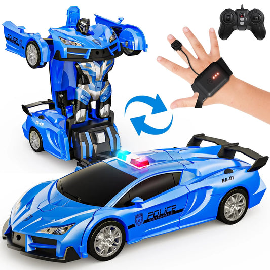 Gesture-Controlled RC Police Car Robot with LED Lights - Fun Toy for Kids, 2.4GHz Transformation