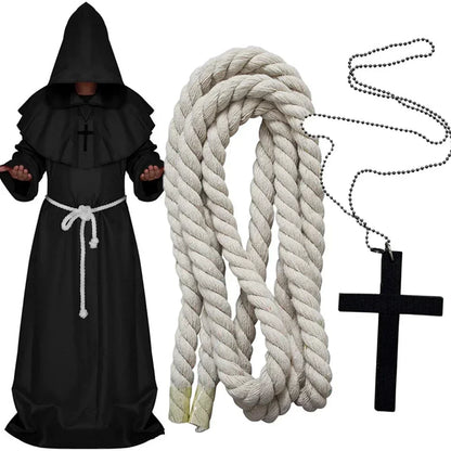Middeleeuwse monnikenmantel met kap, tovenaarstovenaar-riddercape, Halloween-cosplaykostuum voor volwassenen 2026