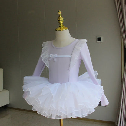 Set body leggero da balletto per ragazze - top con maniche a sbuffo, gonna tutu in tulle, poliestere, per lezione di danza