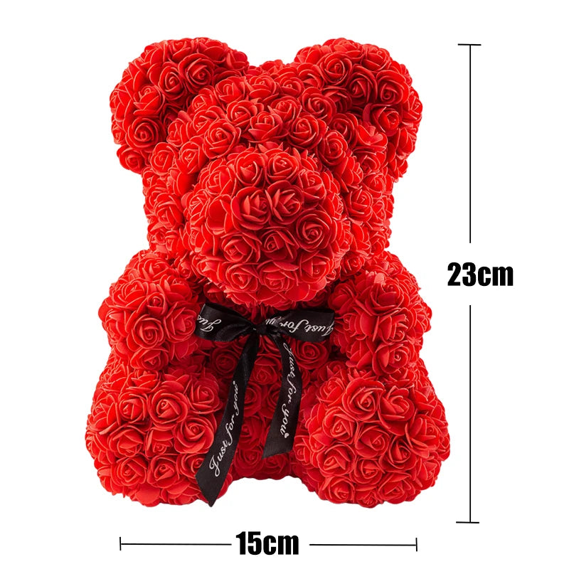 Faux Rose Teddy Bear with Gift Box and Lights - Romantic Anniversary or Valentine's Day Gift, Wedding Decor