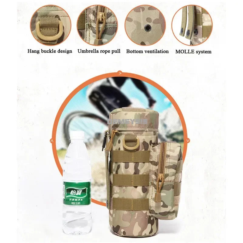 Water Bottle Pouch Waist Bag Tactical MOLLE 1L Capacity Hiking Camping Fall 2025