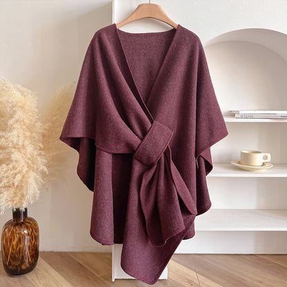 Warm Womens Poncho - Draped Cape Knot, Cashmere Pashmina