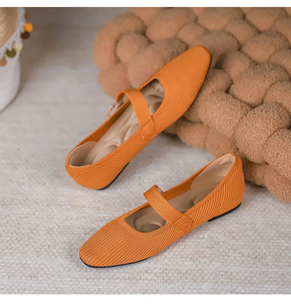 Stretchy Women Mary Jane Flats - Ribbed Knit For Spring