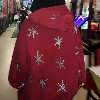 Overdimensjonert herre hettejakke med glidelås - Rhinestone skjelett, bomull