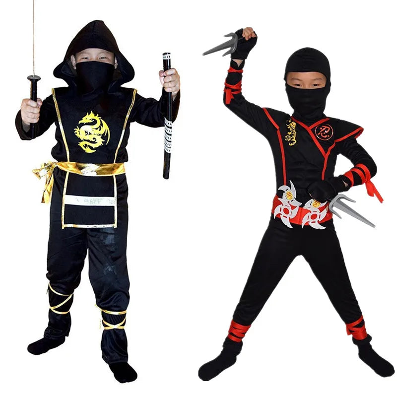 Halloweenkostuum voor jongens en meisjes als ninja, gespierde jumpsuit met accessoires van schuim en hoofddeksel 2026