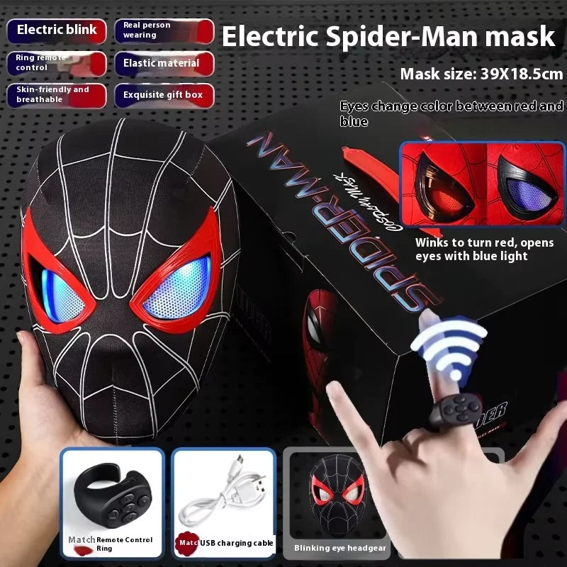 Remote-Controlled Spider-Man LED Cosplay Headgear with Glowing Red and Black Design 2026
