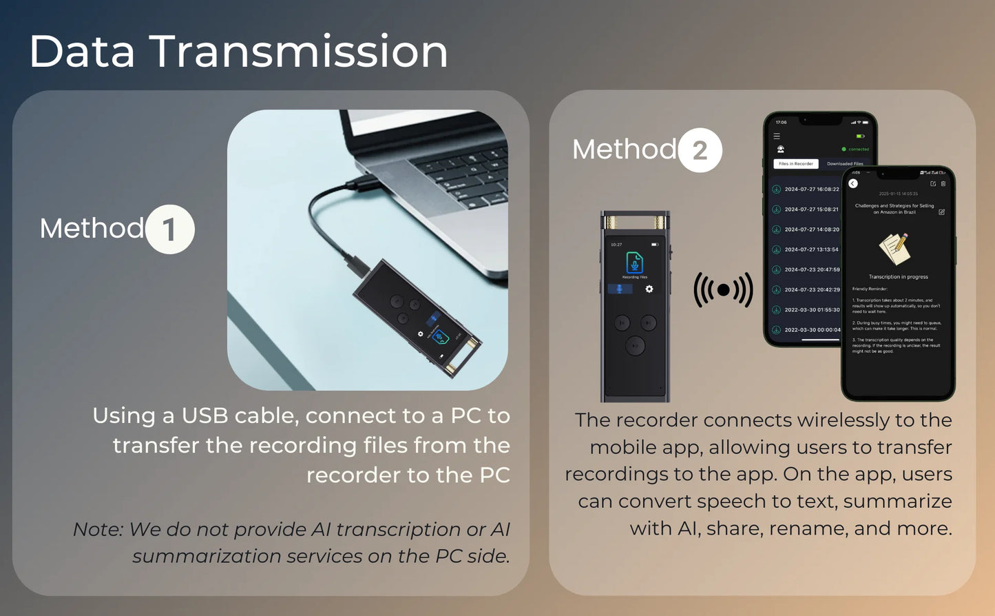 AI Voice Recorder 64GB Aluminum Dictaphone Transcribe