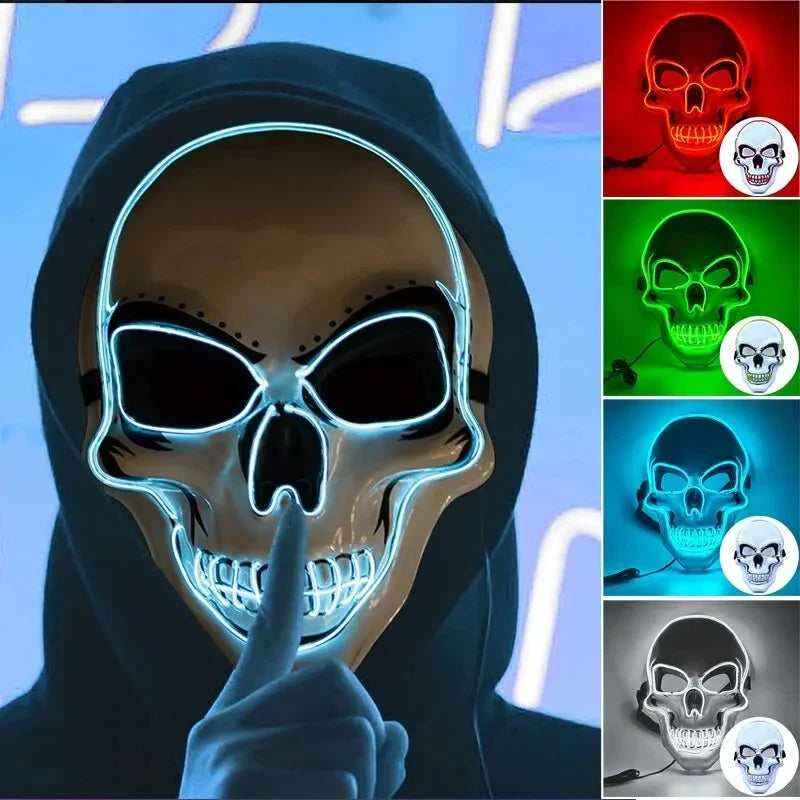 LED Skull Mask Full Face Glowing Terror Mask Halloween Fall 2025 Masquerade Party Costume Mask Breathable