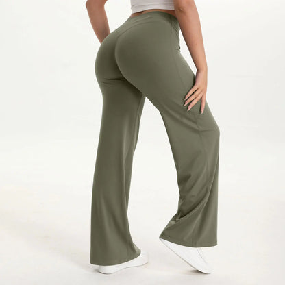 Zachte en flatterende dames yogabroek - midtaille rechte pijp, nylon/elastaan mix, voor sportschool en pilates