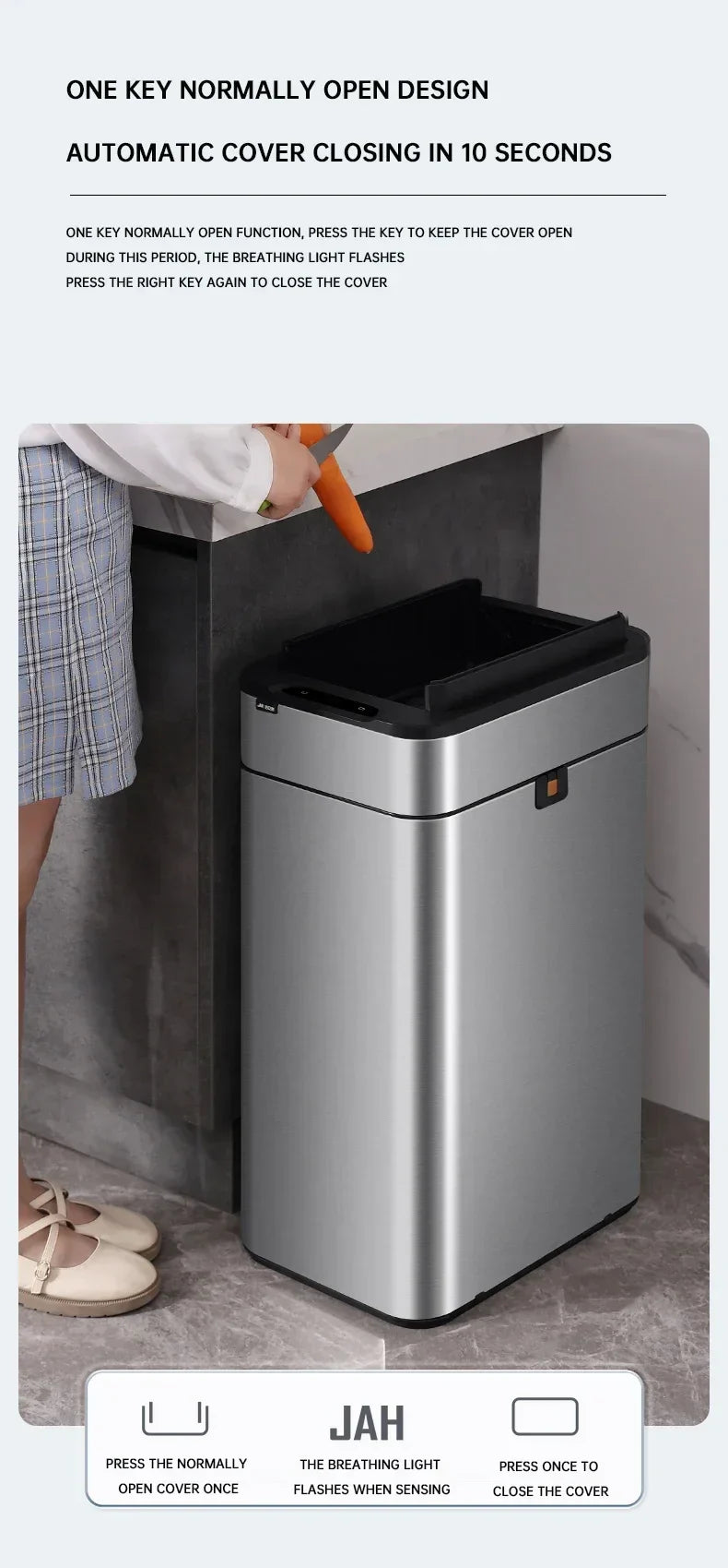 Trash Can 20L Stainless Steel Sensor Kitchen Bin Hands Free
