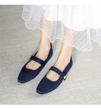 Stretchy Women Mary Jane Flats - Ribbed Knit For Spring