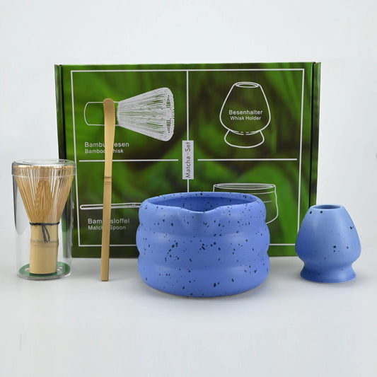 Matcha Set Porzellanschale Besen Löffel Ständer Geschenk Japanisch