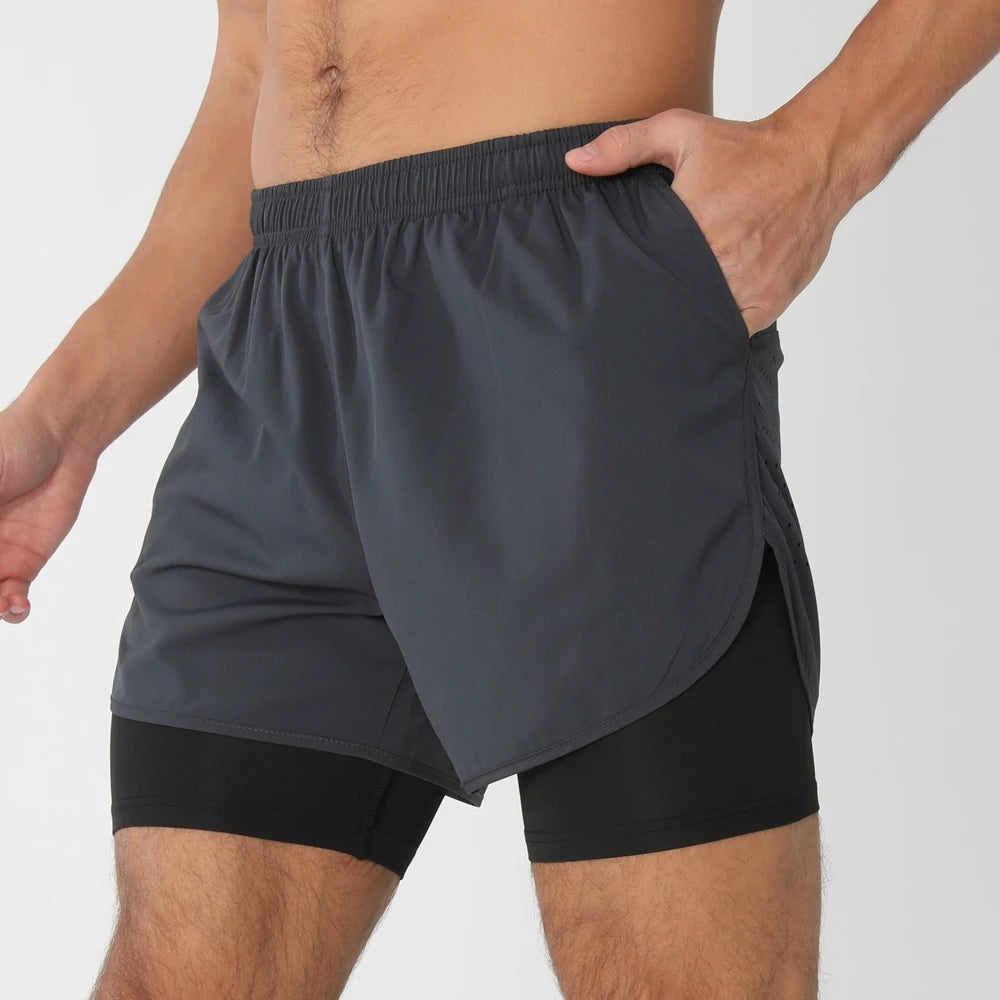 Quick-dry men's 2-in-1 running shorts - lightweight lined, polyester, for gym and summer training