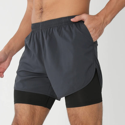 Quick-dry men's 2-in-1 running shorts - lightweight lined, polyester, for gym and summer training