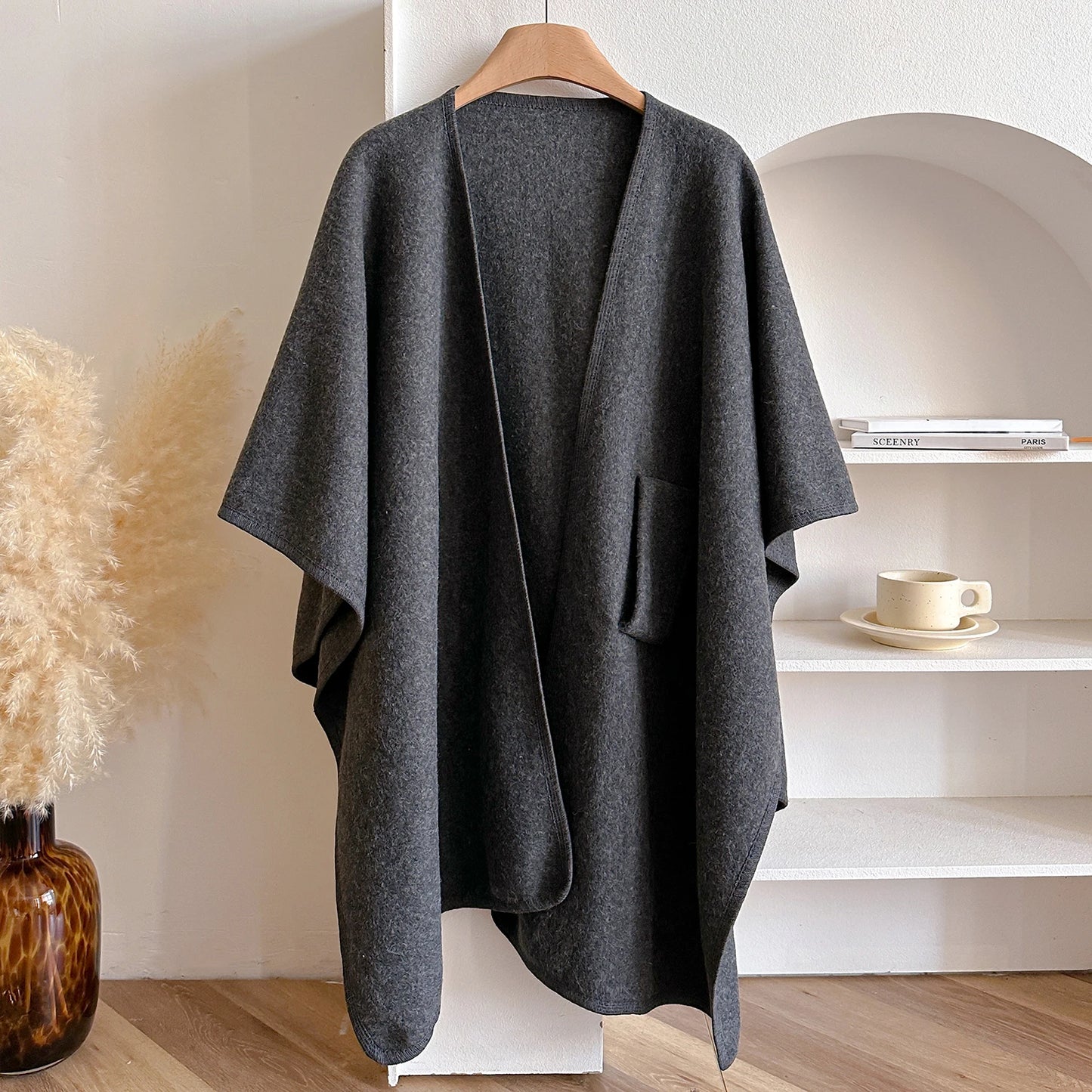 Warm Womens Poncho - Draped Cape Knot, Cashmere Pashmina
