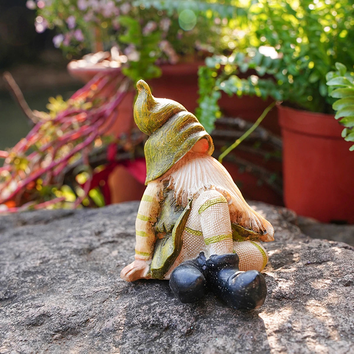 Statua gnomo da giardino in resina decorazione esterna primavera 2026 idea regalo per vasi e mini paesaggi