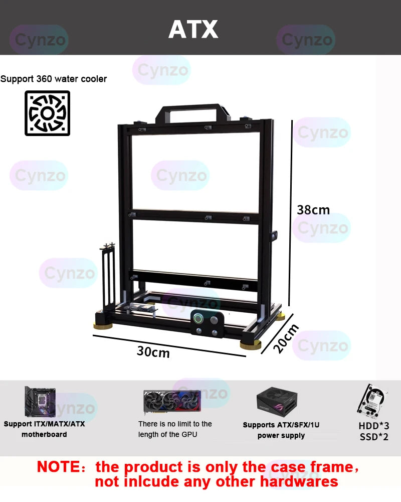 Boîtier PC ATX à cadre ouvert Rack modulaire refroidissement par eau et air