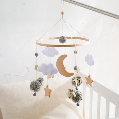 Wooden Felt Animal Crib Mobile With Soothing Calming Music