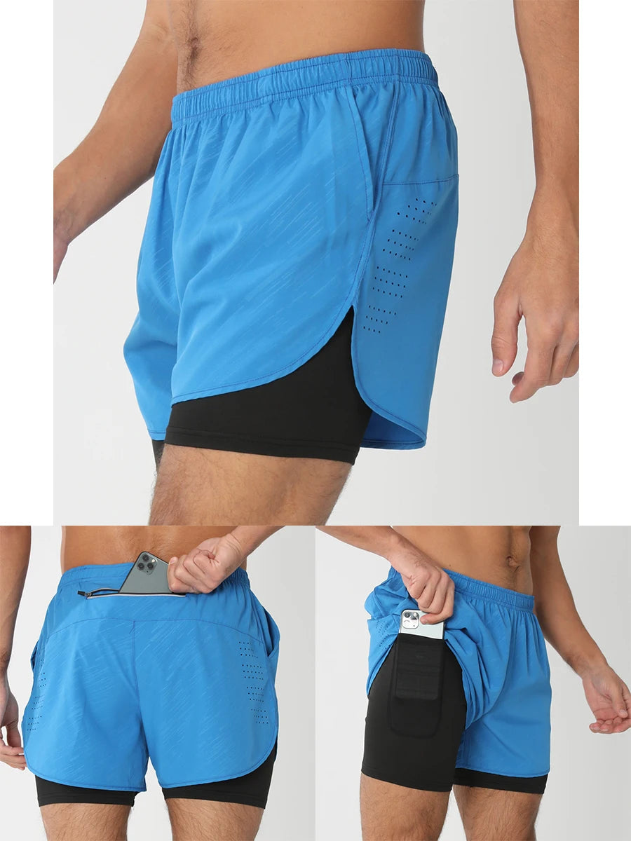 Quick-dry men's 2-in-1 running shorts - lightweight lined, polyester, for gym and summer training