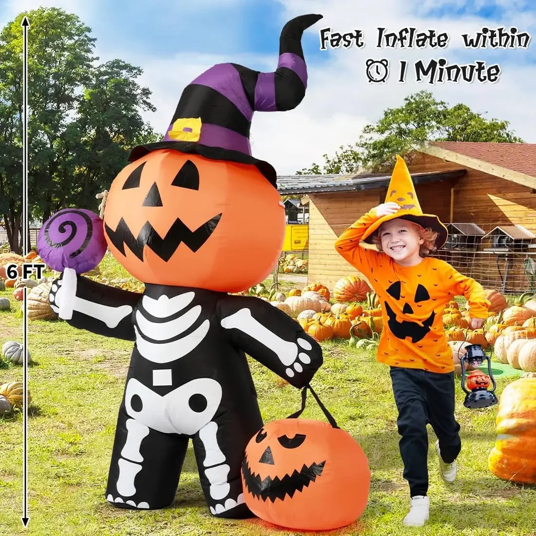 Halloween Inflatable 6ft Pumpkin Skull Yard Decor 2025