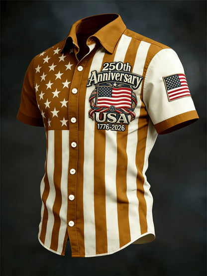 Soft Men's Hawaiian Shirt - Casual Short-Sleeve, 250th Anniversary USA Flag Design, Fourth Of July