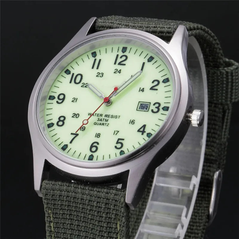 Quartz Field Watch Nylon Strap Military Style Date Luminous