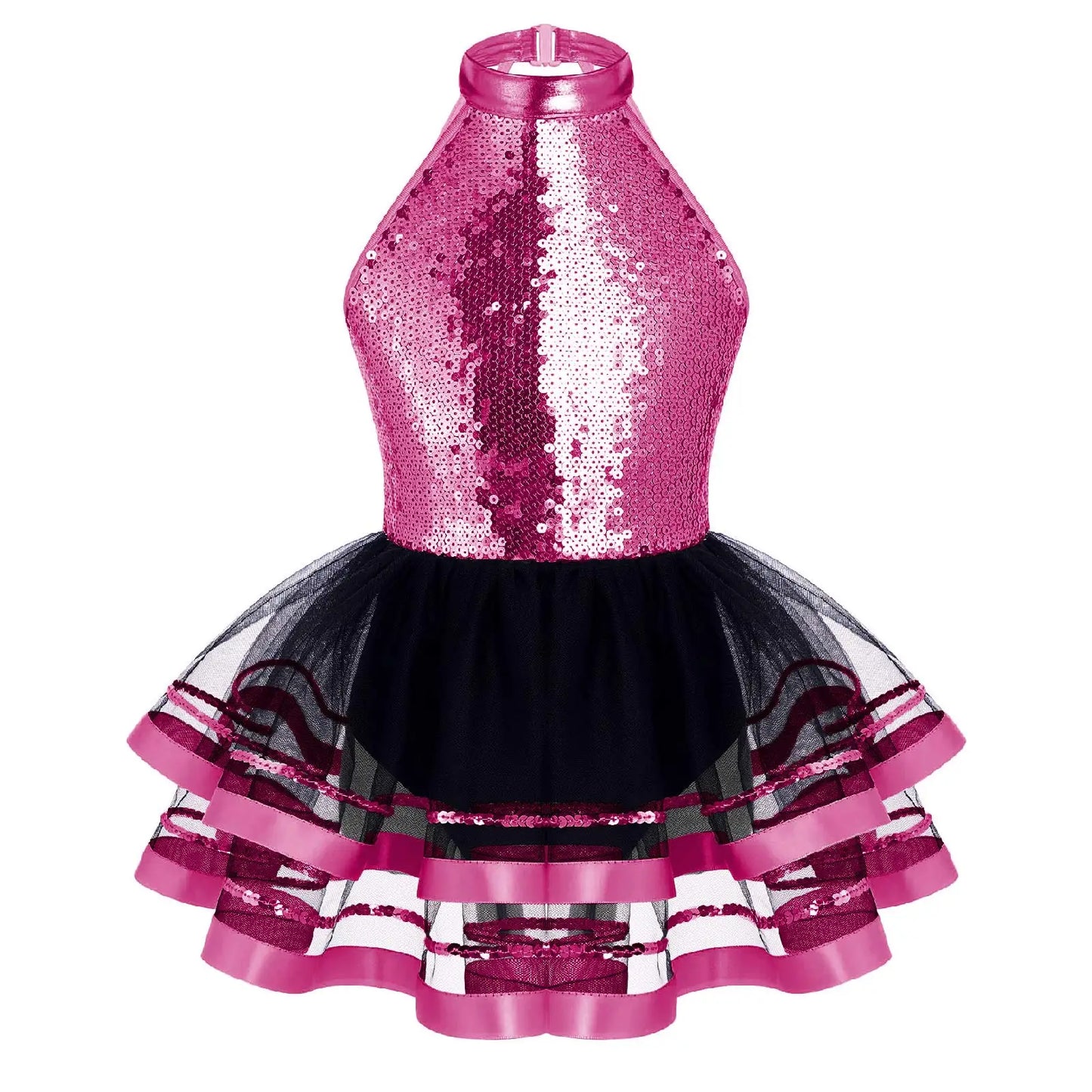 Lightweight girls' leotard - sequined skirted tutu, polyester, for ballet and dance performances