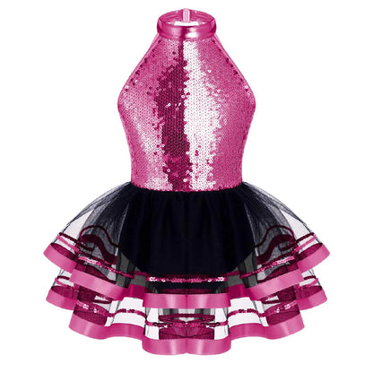 Lightweight girls' leotard - sequined skirted tutu, polyester, for ballet and dance performances