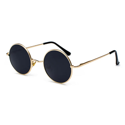 Retro Vintage Round Polarized Sunglasses Men Women Alloy Frame UV400 Black Lens Eyewear