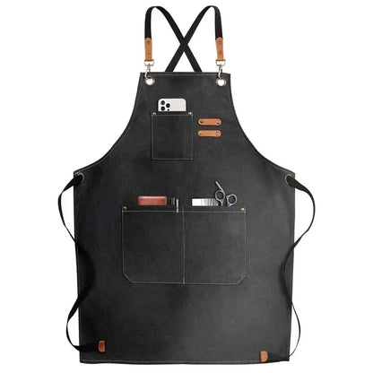Canvas Apron Oil Proof Wipeable Kitchen Workshop Apron With Tool Pockets Adjustable Leather Straps Fall 2025 Gift