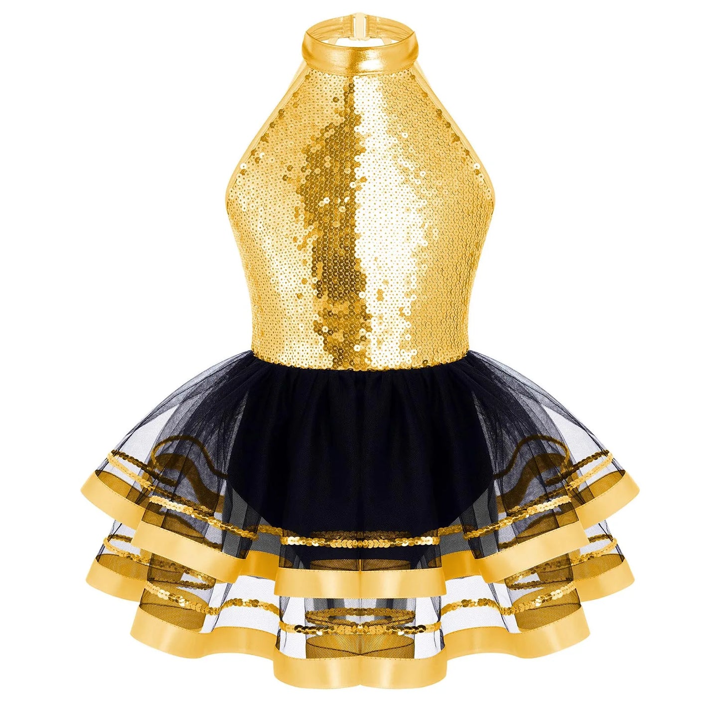 Lightweight girls' leotard - sequined skirted tutu, polyester, for ballet and dance performances