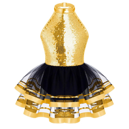 Lightweight girls' leotard - sequined skirted tutu, polyester, for ballet and dance performances