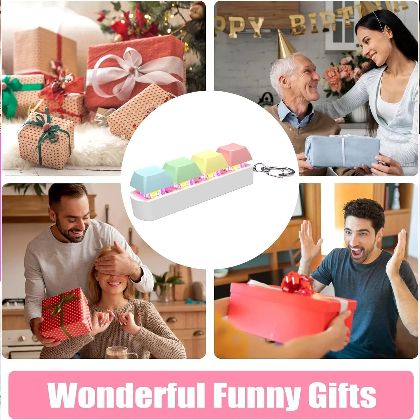 Keyboard Fidget Toy LED Keychain 4 In 1 Stress Relief