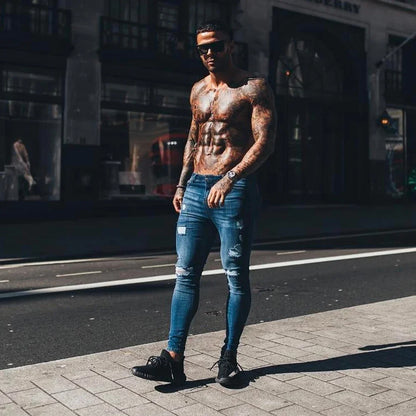 Shascullfites Spray On Jeans Män Hip Hop Distressed Ripped 3 Färger Super Skinny