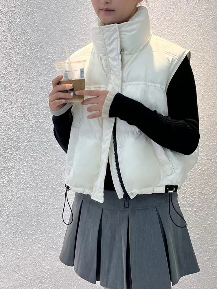 Warm Women’s Down Vest - Stand Collar, Duck Down, Winter