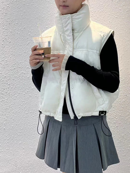 Warm Women’s Down Vest - Stand Collar, Duck Down, Winter