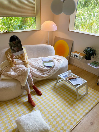 Checkerboard Plush Area Rug Japanese Style Minimalist