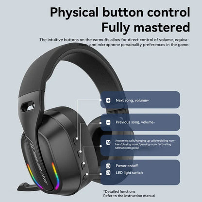 Gaming Headset Bluetooth 5.4 Wireless RGB Low Latency
