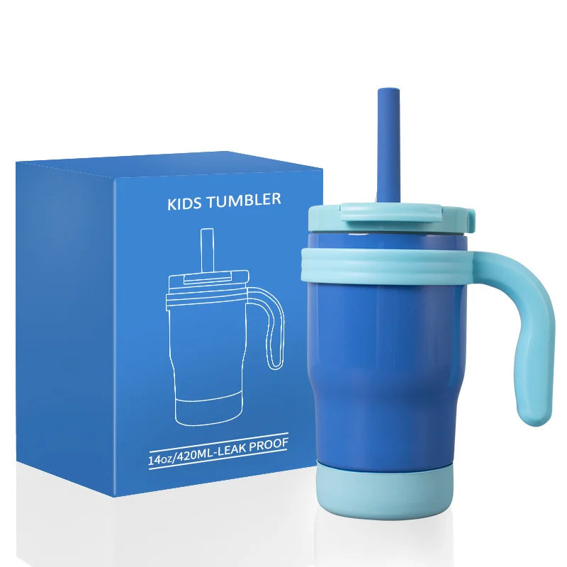 Botella Térmica para Niños 420ML Vaso Aislado de Acero Inoxidable con Asa y Pajilla, Regalo de Navidad 2025