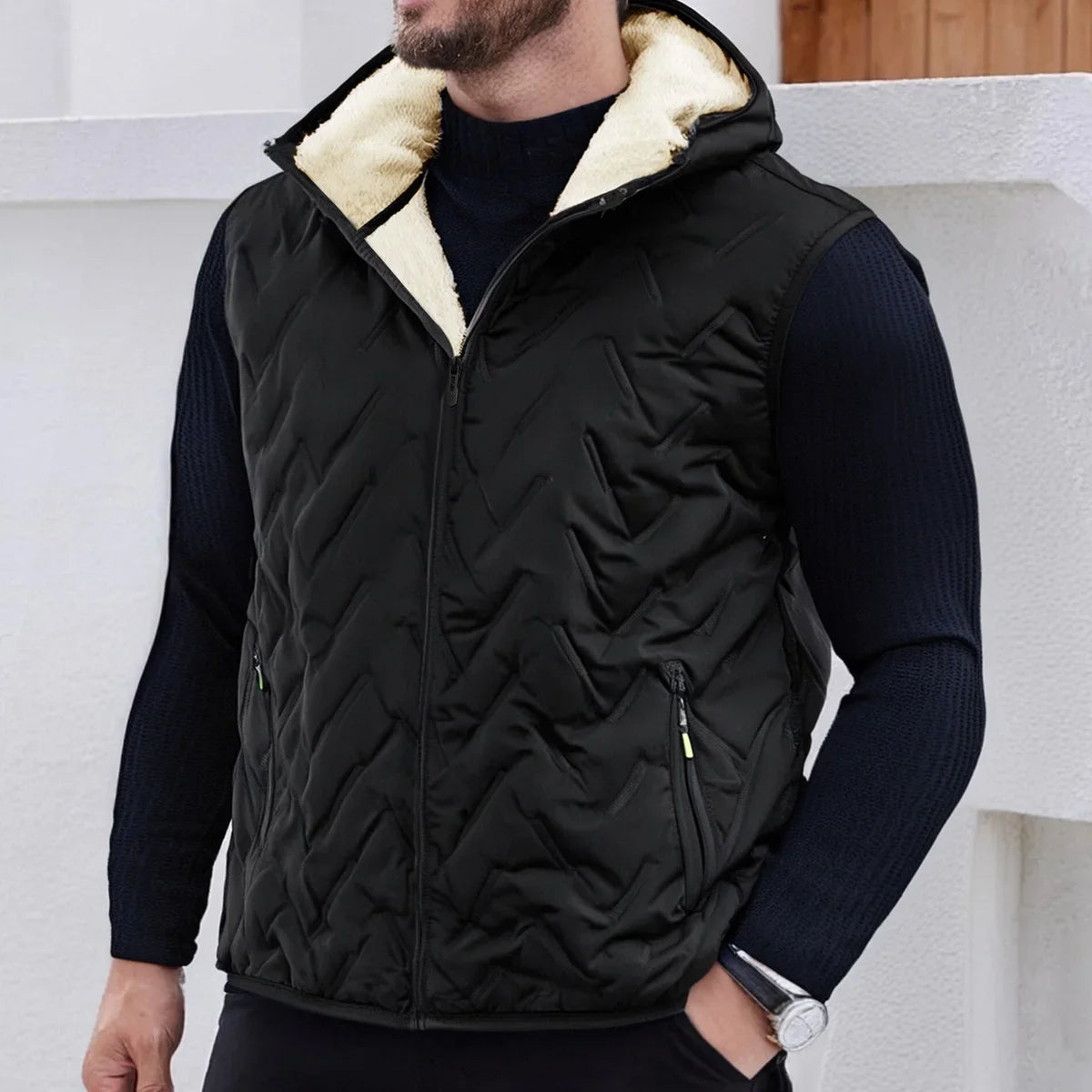 Insulating Mens Down Vest - Quilted, Shearling Travel