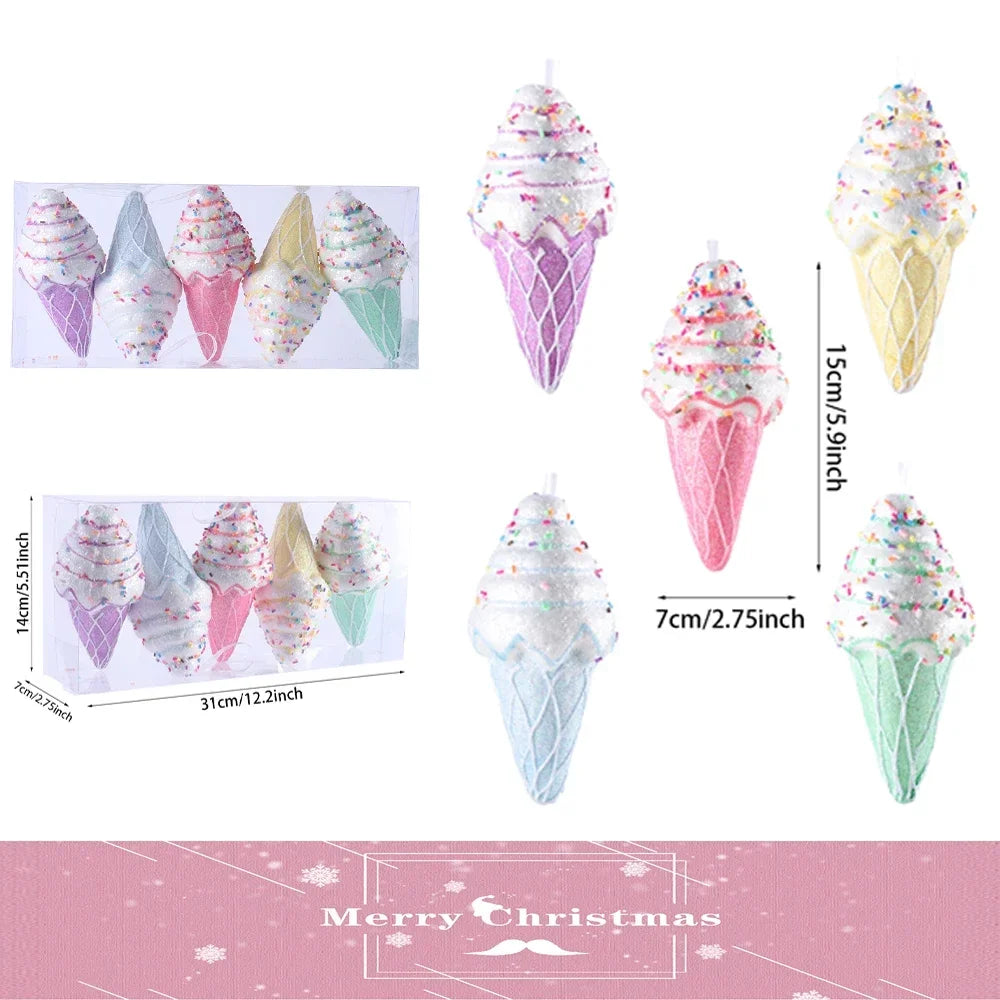 Festive Ice Cream & Candy Christmas Tree Ornaments - 2024 Holiday Home Decor for Parties and Celebrations