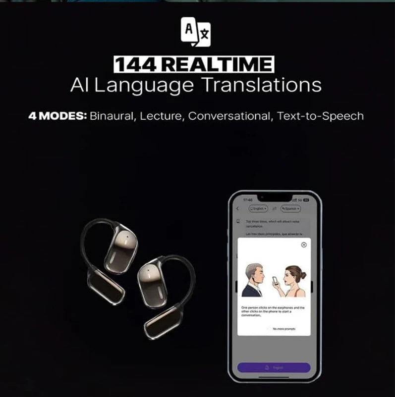 AI Translation Open Ear Earbuds With LCD Touch Screen