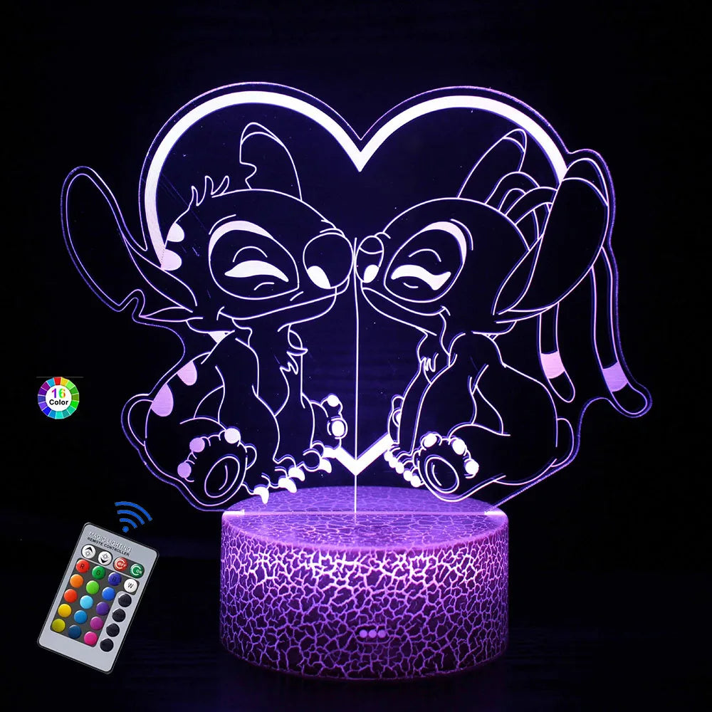 3D Cartoon Stitch Night Light with Remote & Touch Control - A Cute Valentine's Day Gift for Birthdays & Holidays