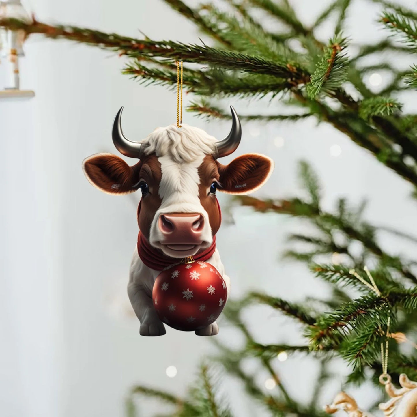 2D Acrylic Cartoon Cow Christmas Ornament - Fun Holiday Decoration, Cute Tree Pendant for Kids, Perfect Xmas Gift & Party Decor