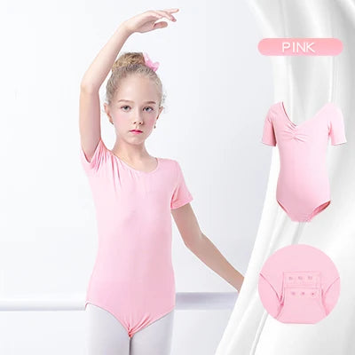 Body morbido da balletto per ragazze - scollo con coulisse, arricciatura frontale, maglia di cotone, per lezione di danza