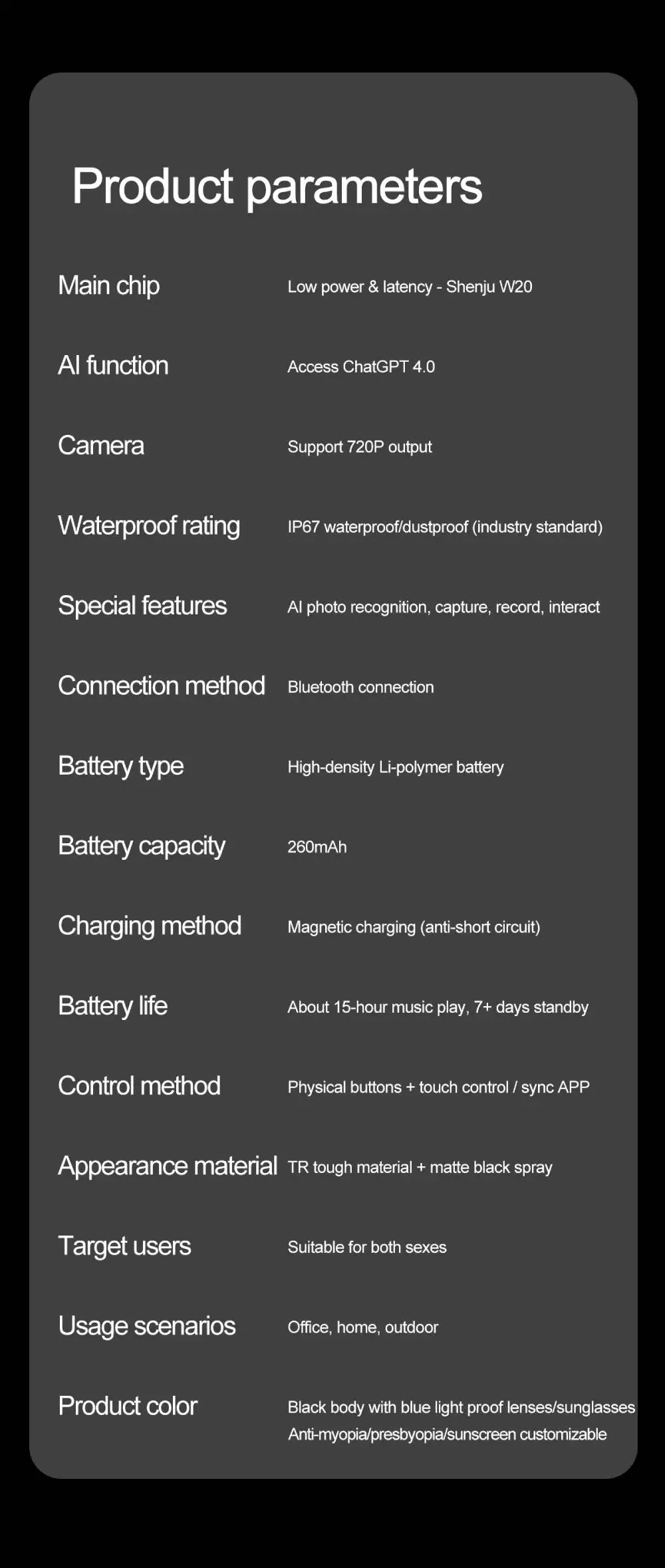 AI Smart Glasses 720P Translation Camera Sunglasses