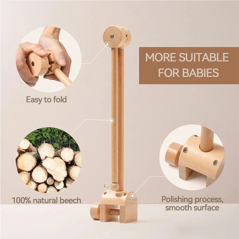 Wooden Crib Mobile Bracket Newborn Sensory Toys Soothing