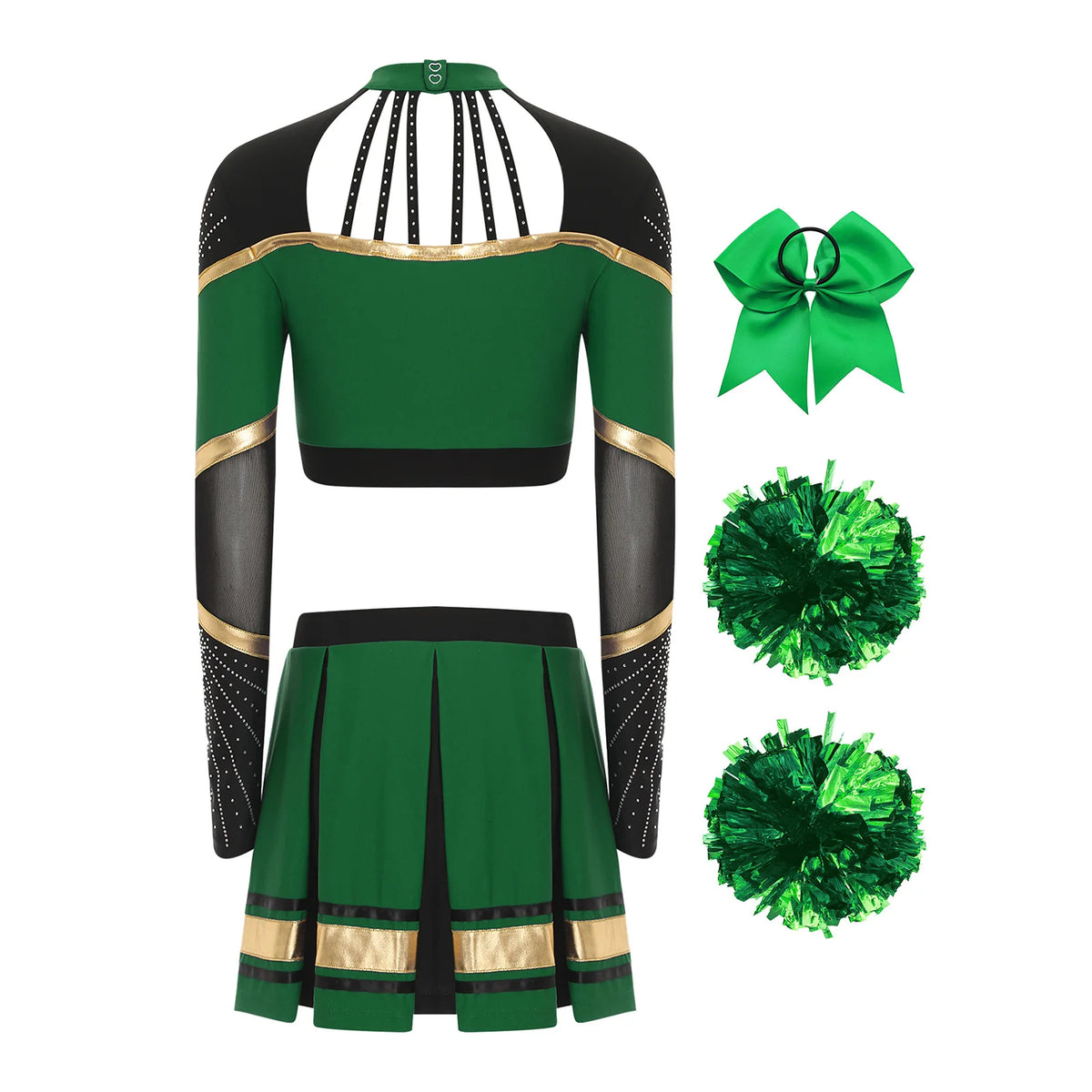 Cosplaykostuum voor cheerleaderoptredens voor vrouwen, crop-top met lange mouwen en geplooide rok met pompons 2026