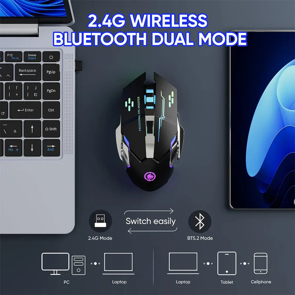 Wireless Gaming Mouse Rechargeable Silent RGB Backlight